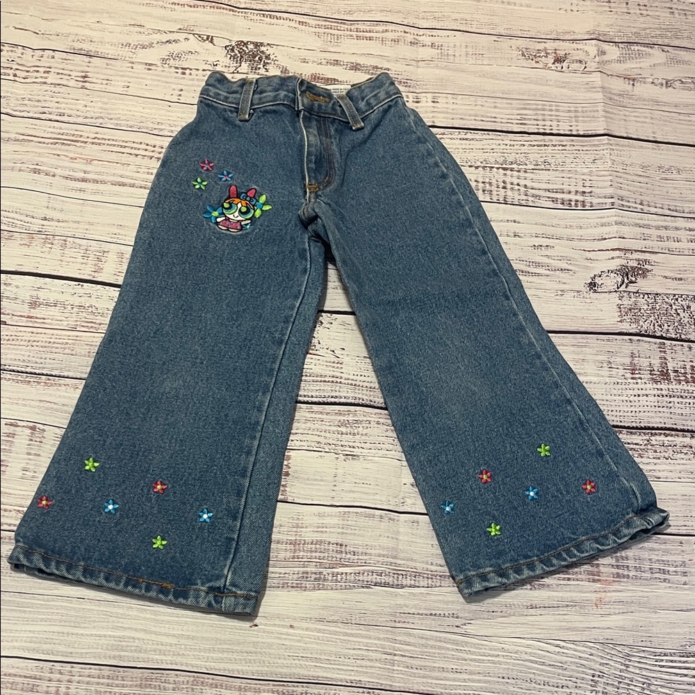 Vintage Watch LA Power Puff Girls Embroidered Blue Denim Flare Jeans